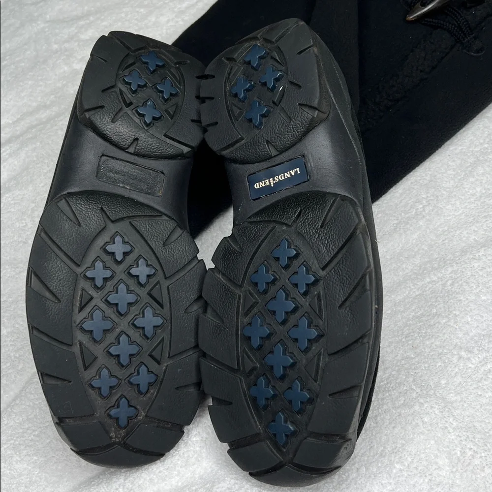 LANDS END 8 Black Suede Fur Lined Zip Below Knee Winter Waterproof Boots